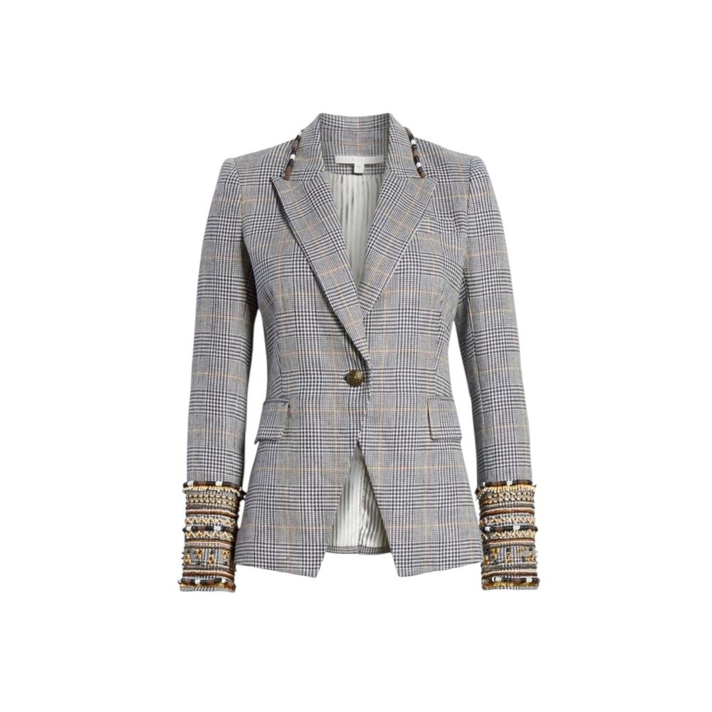 VERONICA BEARD Bronley Plaid Dickey Blazer with Embellished Cuffs - Gray/Black 4